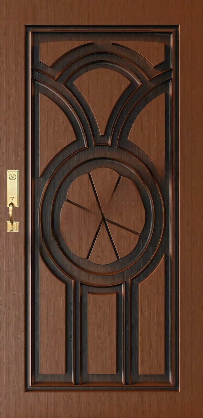 Doors - SKY-98 Contemporary Geometric Sunburst Relief Carved Door 3D Model
